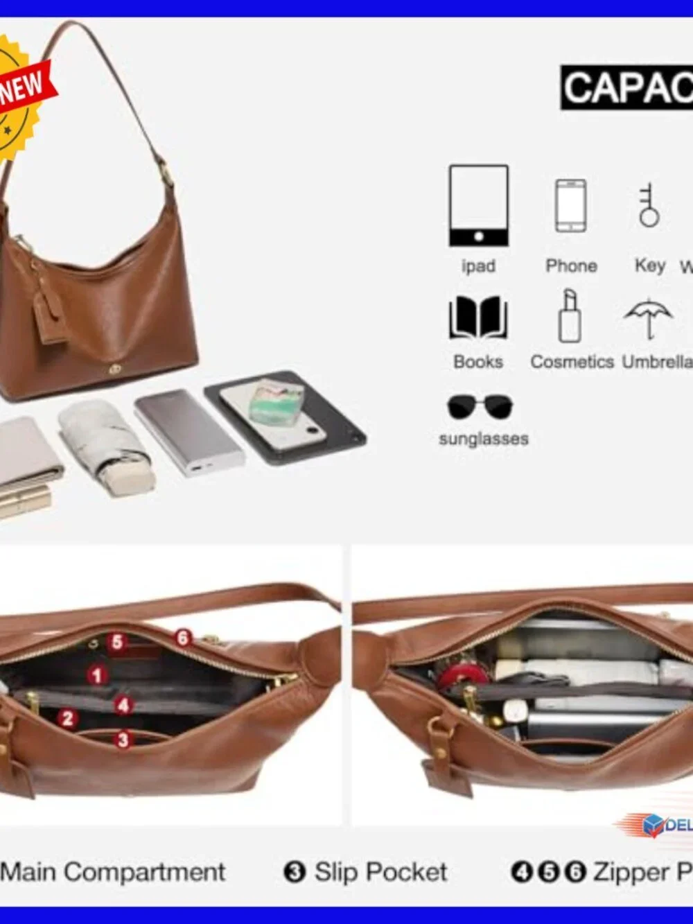 Genuine Leather Hobo Handbag Slouchy Crossbody Shoulder Bag Adjustable Strap